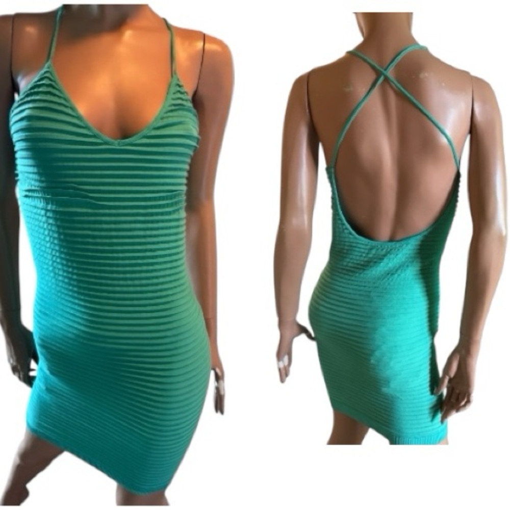 BCBGeneration turquoise M/L open back nylon blend dress